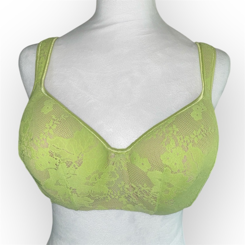 Cacique Balconette Lace Everyday Solution Bra Floral Mesh Neon Green Size 36DD